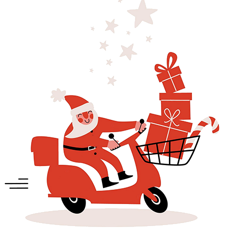 ilustracion-vespa-roja-navidad-sin Ilustración Inspiración Decorado: Moto roja con regalos de Navidad