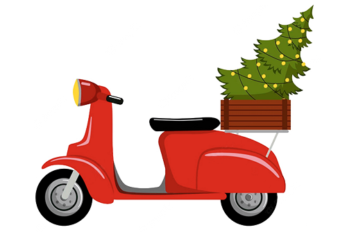 Ilustración Inspiración Decorado:Vespa Roja con Árbol de Navidad