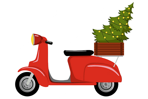 moto-roja-con-arbol-de-navidad-sin Ilustración Inspiración Decorado:Vespa Roja con Árbol de Navidad
