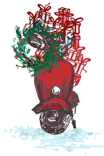 Ilustración Inspiración Decorado: Moto Roja Navidad Sevilla