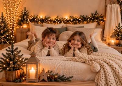Foto ejemplo decorado Navidad en Sevilla 2026 Cama Hogar Cálido - Hermanos - Niños sonriendo